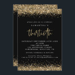 Elegant Glitter Trettionde Party Svarta havet vid  Inbjudningar<br><div class="desc">Elegant Guld Glitter,  trettionde Party-inbjudan till svart telefoni. Glamoröst guld faux glitter konetti gräns ligger överst och grund och även på baksidan. Trettionde är en modern handstil stil. Anpassa enkelt resten av texten till din egen.</div>