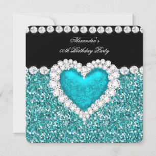 Elegant Glitter Turkos Blå Hjärtans Födelsedagsfes Inbjudningar