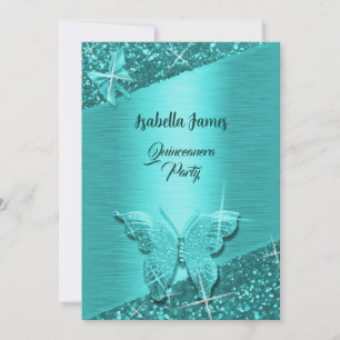 elegant glitter-turkos-folie gnistra Butterfly Inbjudningar