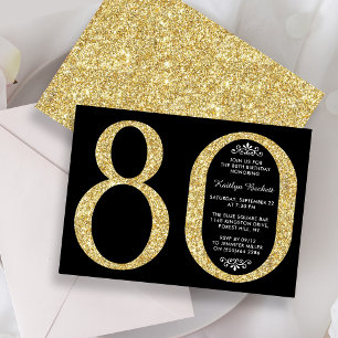 Elegant Glitter Typografi 80:e födelsedagen Inbjudningar