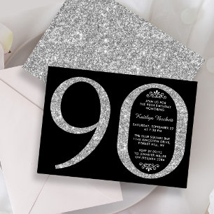 Elegant Glitter Typografi 90:e födelsedag Inbjudningar