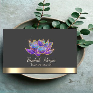 Elegant glitter violett lotus guld rand grå visitkort