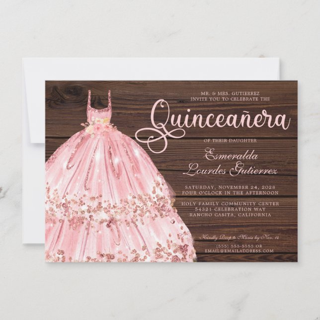 Elegant Glitter Wood Quinceañera Inbjudningar (Framsida)
