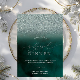 Elegant glitterbokeh grön repetitionsmiddag inbjudningar