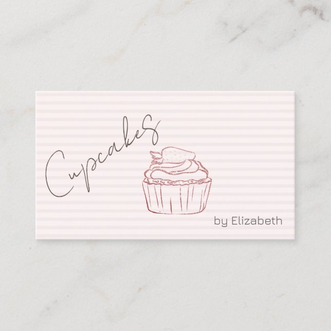 Elegant glittercupcake hallonrandig visitkort (Framsida)