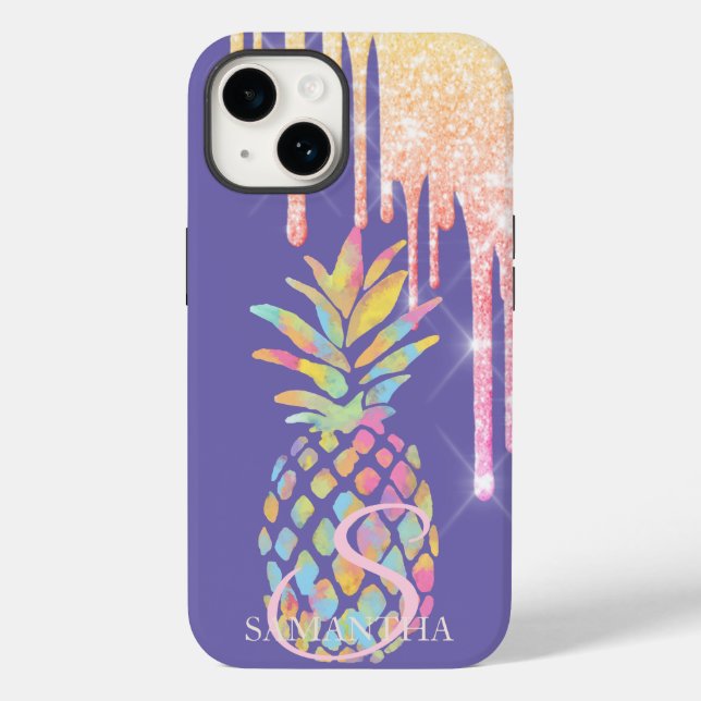Elegant Glitterdroppar Färgglad Ananas Lila (Baksida)