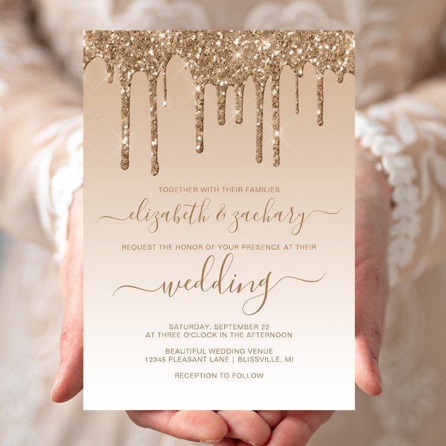 Elegant glitterdroppar guld bröllop inbjudningar (Skapare uppladdad)