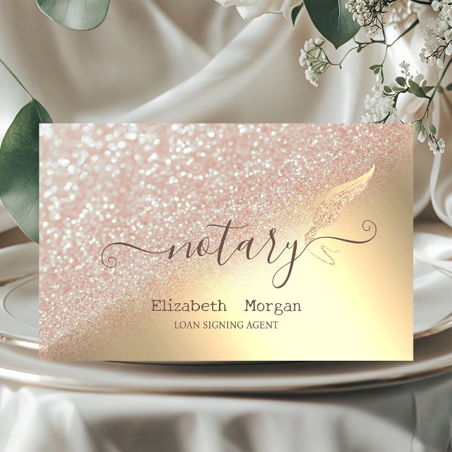Elegant glitterfjäder notarie Bokeh Guld Visitkort (Skapare uppladdad)