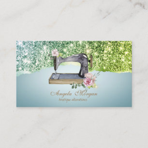 Elegant glitterkant blomstyrd symaskin visitkort
