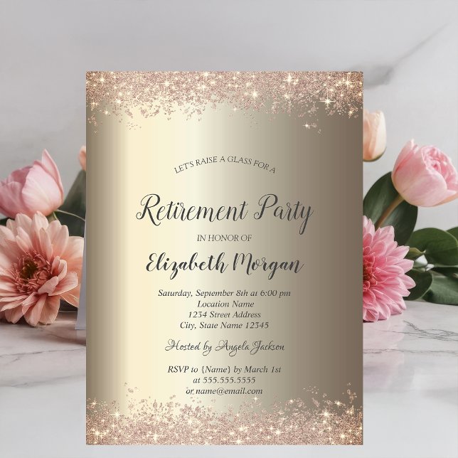 Elegant glitterkant Champagne Pension  Inbjudningar (Skapare uppladdad)