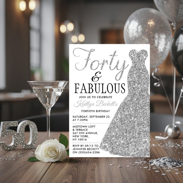 Elegant Glitterklänning | Fyrtio & Fantastisk Föde Inbjudningar (Skapare uppladdad)