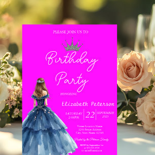 Elegant glittertiara blå klänning neon rosa födels inbjudningar