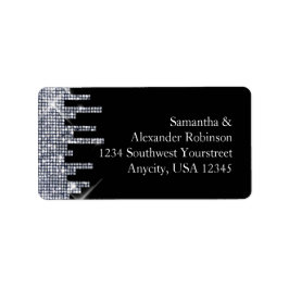 Elegant Glittery Black/Silver Glamor Adressetikett
