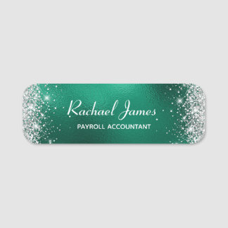 Elegant Glittery Grönt Foil Namn bricka Namnbricka