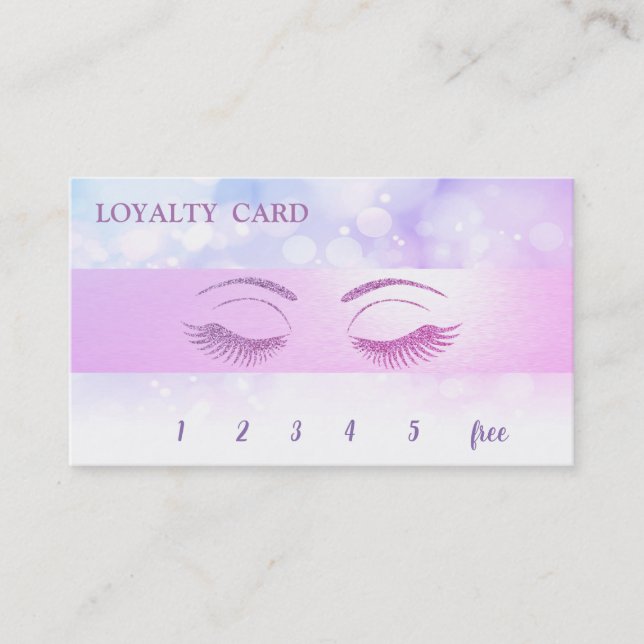 Elegant Glittery Lash,Stripe Bokeh Loyalty Card Lojalitetskort (Framsida)