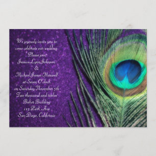 Elegant Glittery Lila Peacock Bröllop Inbjudningar