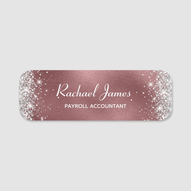 Elegant Glittery Ro Gold Foil Namn bricka Namnbricka (Framsida)