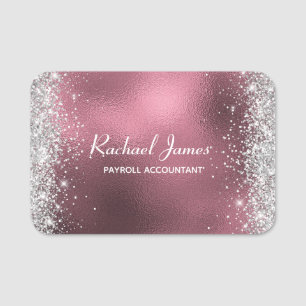 Elegant Glittery Ro Guld Foil Namn bricka Namnbricka