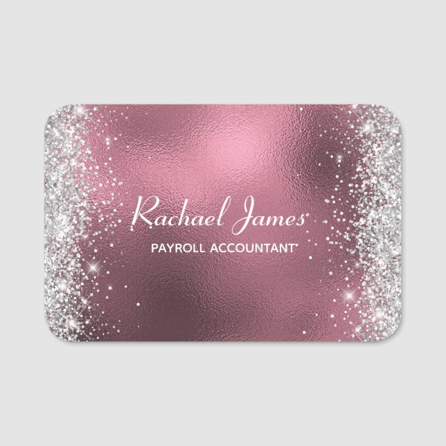 Elegant Glittery  Ro Guld Foil Namn bricka Namnbricka (Framsida)