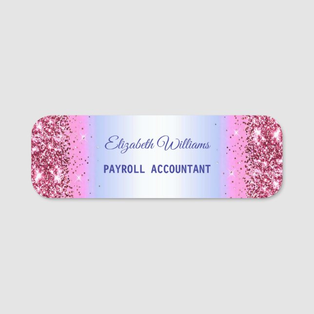 Elegant Glittery Rosa Foil Namn bricka Namnbricka (Framsida)