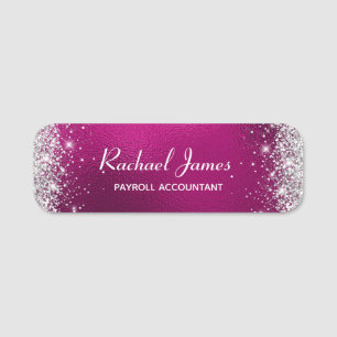 Elegant Glittery Shock rosa Foil Namn bricka Namnbricka