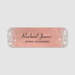 Elegant Glittery Soft Ro Gold Foil Namn bricka Namnbricka