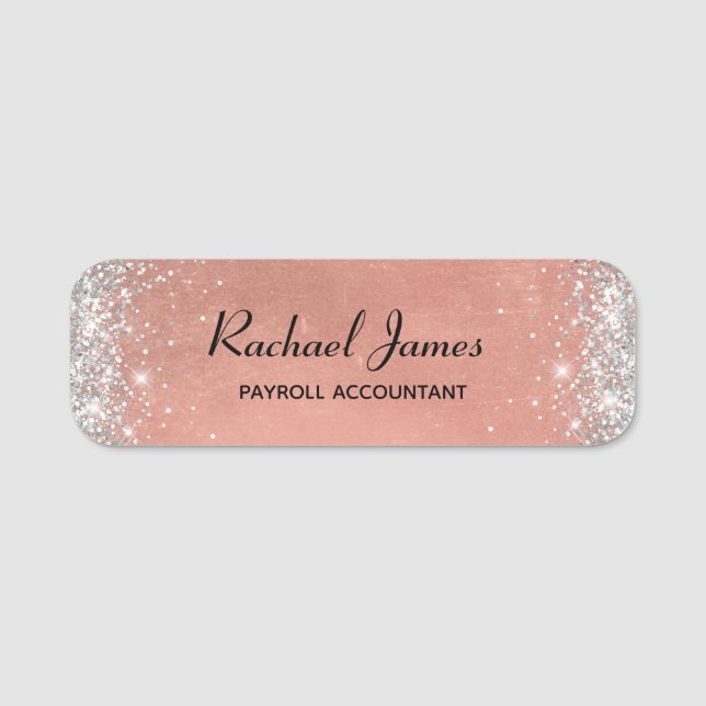 Elegant Glittery Soft Ro Gold Foil Namn bricka Namnbricka (Framsida)
