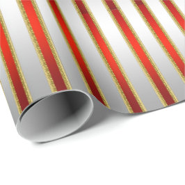 Elegant Glitzy Shiny Silver och Red Rand Presentpapper