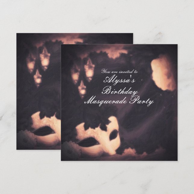 Elegant Glöd Vintage Masquerade Målade Inbjudan (Fram/baksida)