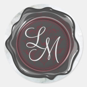 Elegant Glossy Black and Red Vax Seal Monogram Runt Klistermärke