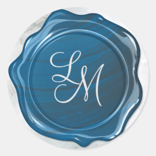 Elegant Glossy Blue Vax Seal Monogram Runt Klistermärke