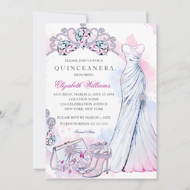 Elegant Gnistra Crystal Gown Quinceanera Inbjudan (Framsida)