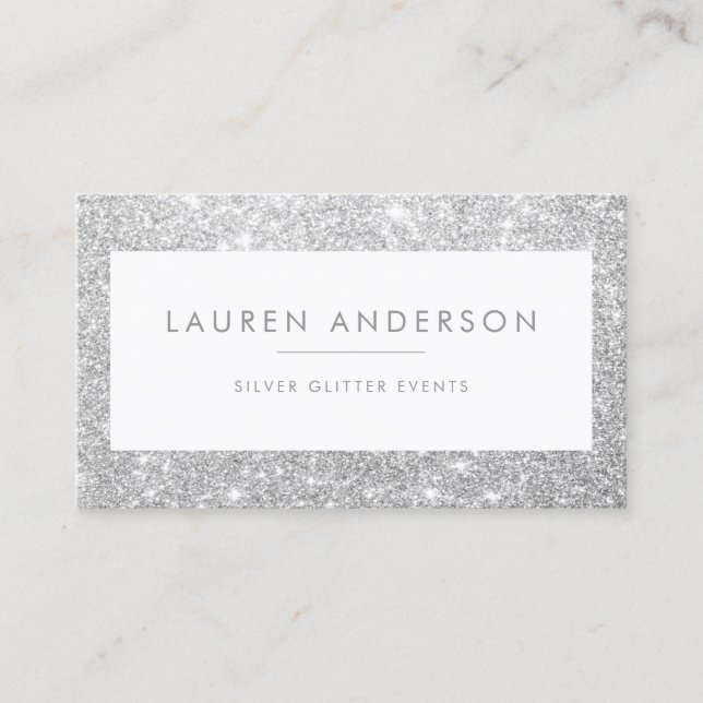 Elegant Gnistra och Shine Silver Glitter Salon Visitkort (Framsida)