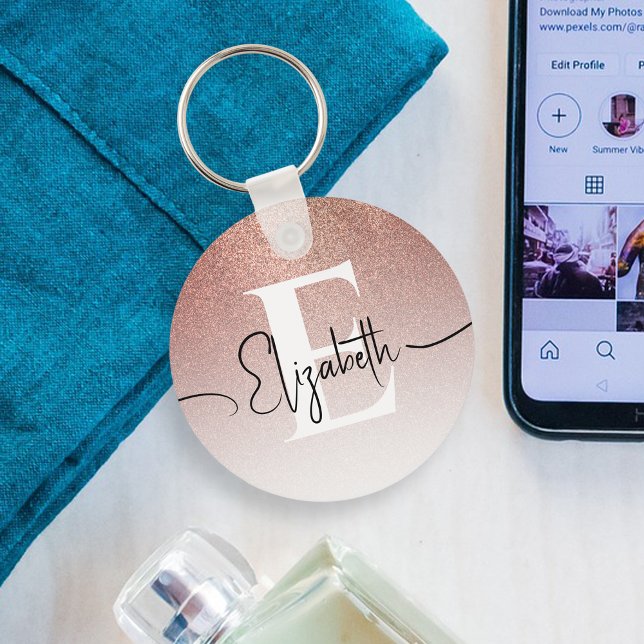 Elegant Gnistra Ro Guld White Monogram Nyckelring (Skapare uppladdad)