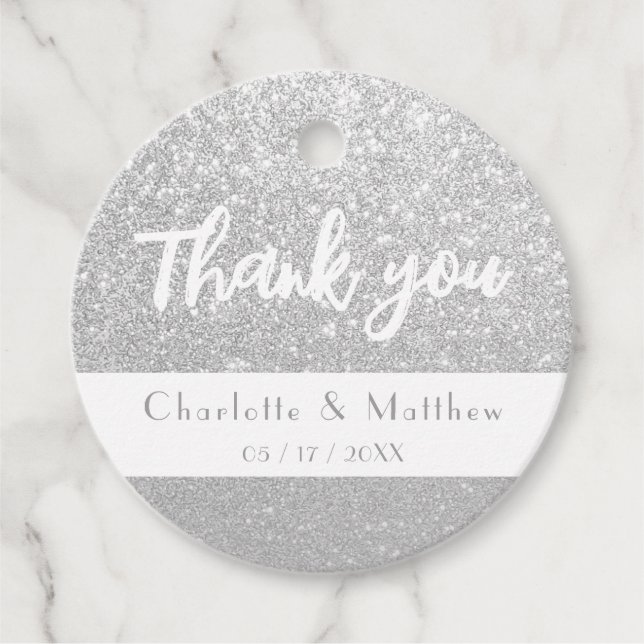 Elegant Gnistra Silver Glitter Bröllop Gåvor Etiketter (Framsida)