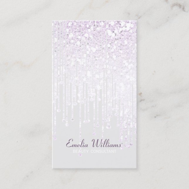 Elegant Gnistra Vita Glitter Ljus Grått Visitkort (Framsida)
