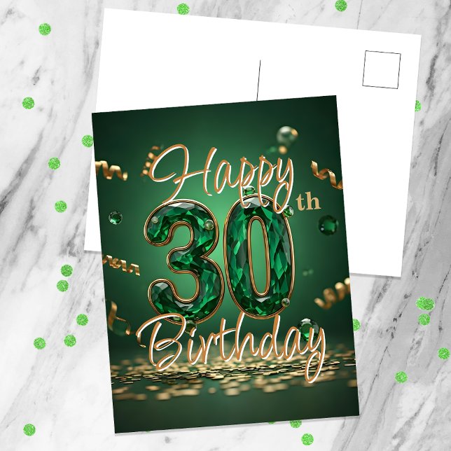 Elegant Gnistrande Grön Och Guld 30-års Födelsedag Vykort (Skapare uppladdad)