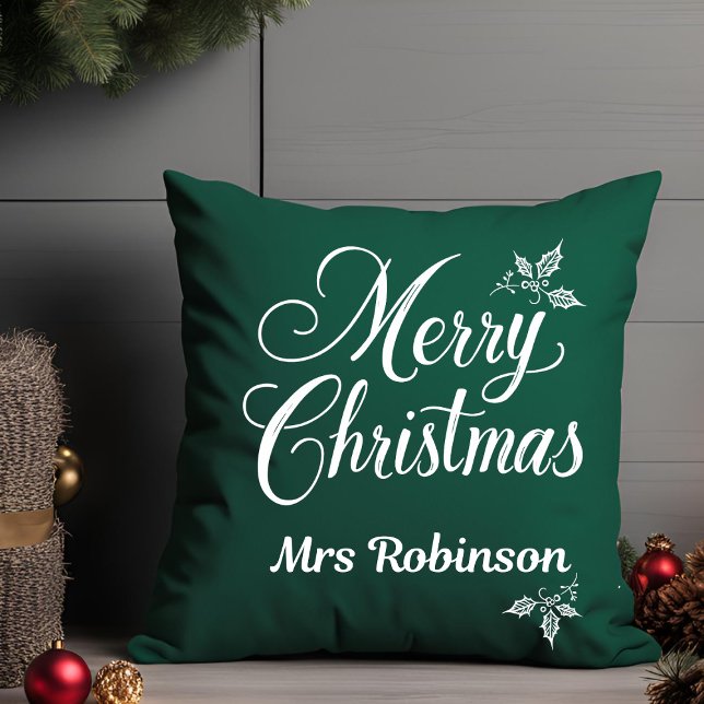 Elegant God jul Anpassat namn Holly Berries Kudde (Skapare uppladdad)