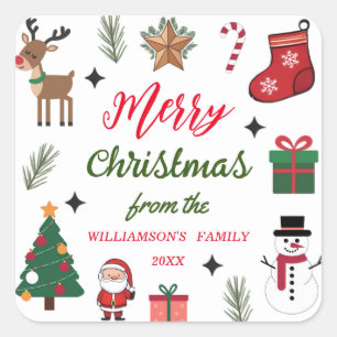 Elegant God jul Anpassningsbar Family Namn Fyrkantigt Klistermärke