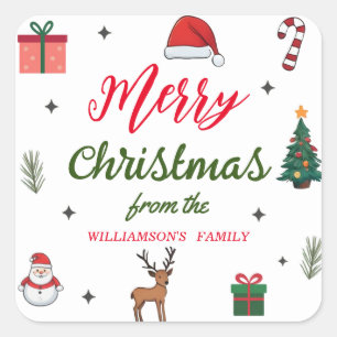 Elegant God jul Anpassningsbar Family Namn Fyrkantigt Klistermärke