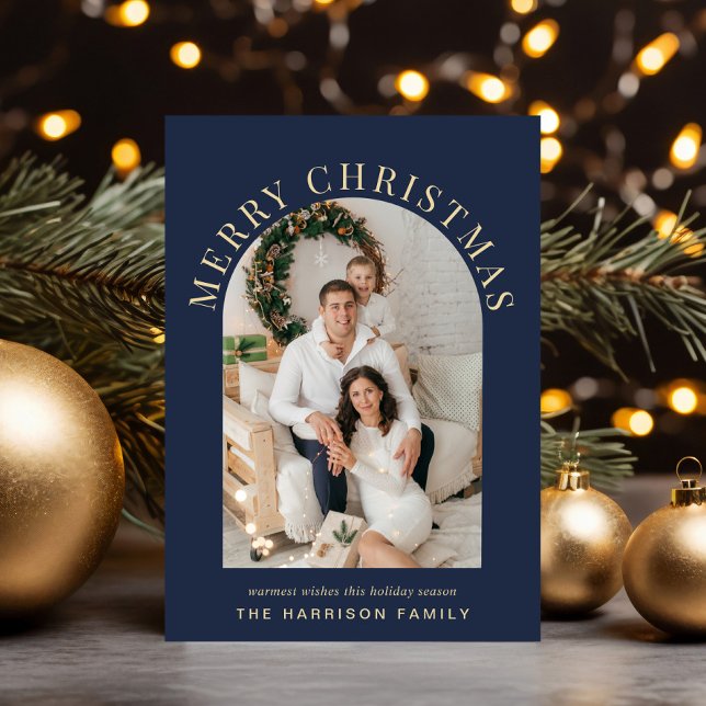 Elegant God jul Arch Photo Blue Julkort (Share the love and warmth of the season with an elegant arch photo Christmas card)