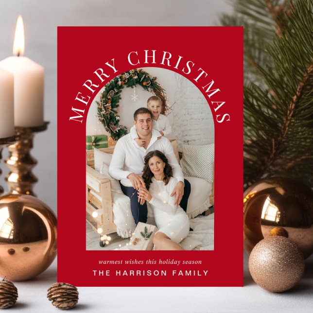 Elegant God jul Arch Photo Red Julkort (Share the love and warmth of the season with an elegant arch photo Christmas card)