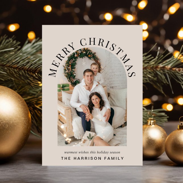 Elegant God jul Arch Photo Taupe Julkort (Share the love and warmth of the season with an elegant arch photo Christmas card)