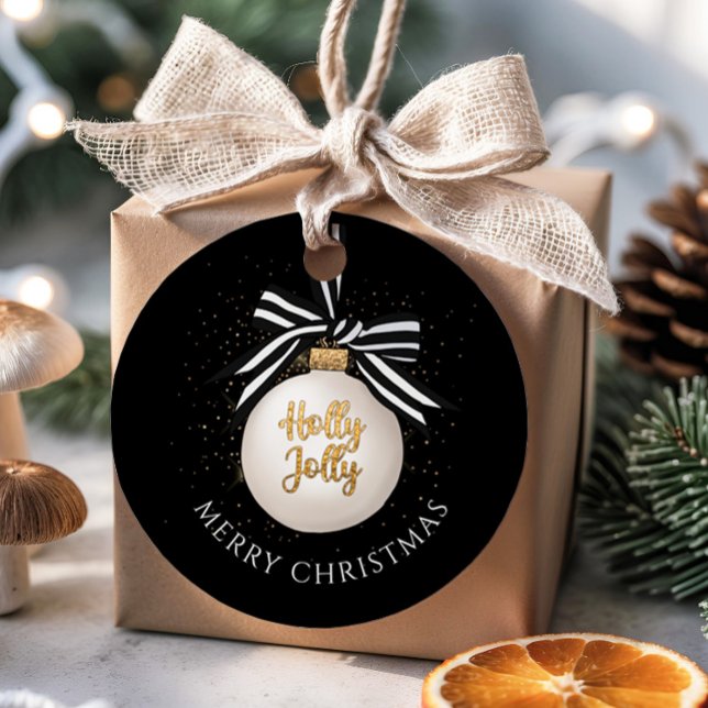 Elegant God jul Bauble Black Gåvor Etiketter (Elegant Merry Christmas Bauble Black Favor Tags)