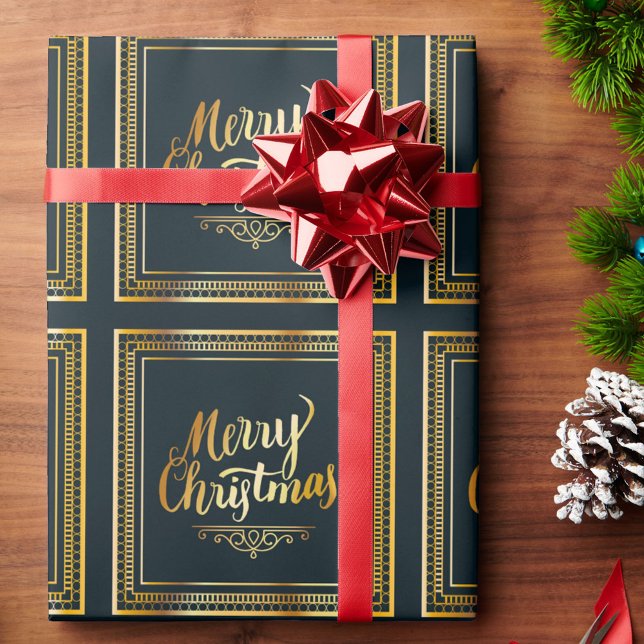 Elegant God jul Black & Guld Gift Presentpapper (Skapare uppladdad)