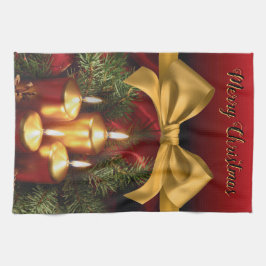 Elegant "God jul" Bow och Candles Guld Kökshandduk