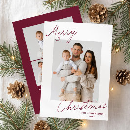 Elegant God Jul Burgundy Script Foto Julkort