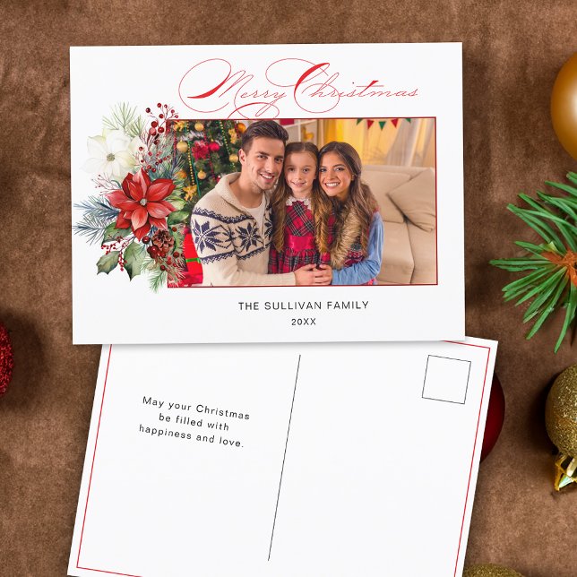 Elegant God jul Calligraphy Blommigt Photo Helg Vykort (Skapare uppladdad)