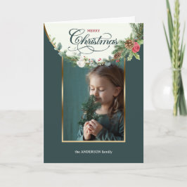 Elegant God jul Calligraphy Blommigt Photo Helgkort