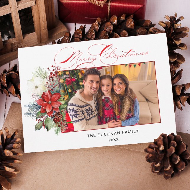 Elegant God jul Calligraphy Blommigt Photo Julkort (Skapare uppladdad)
